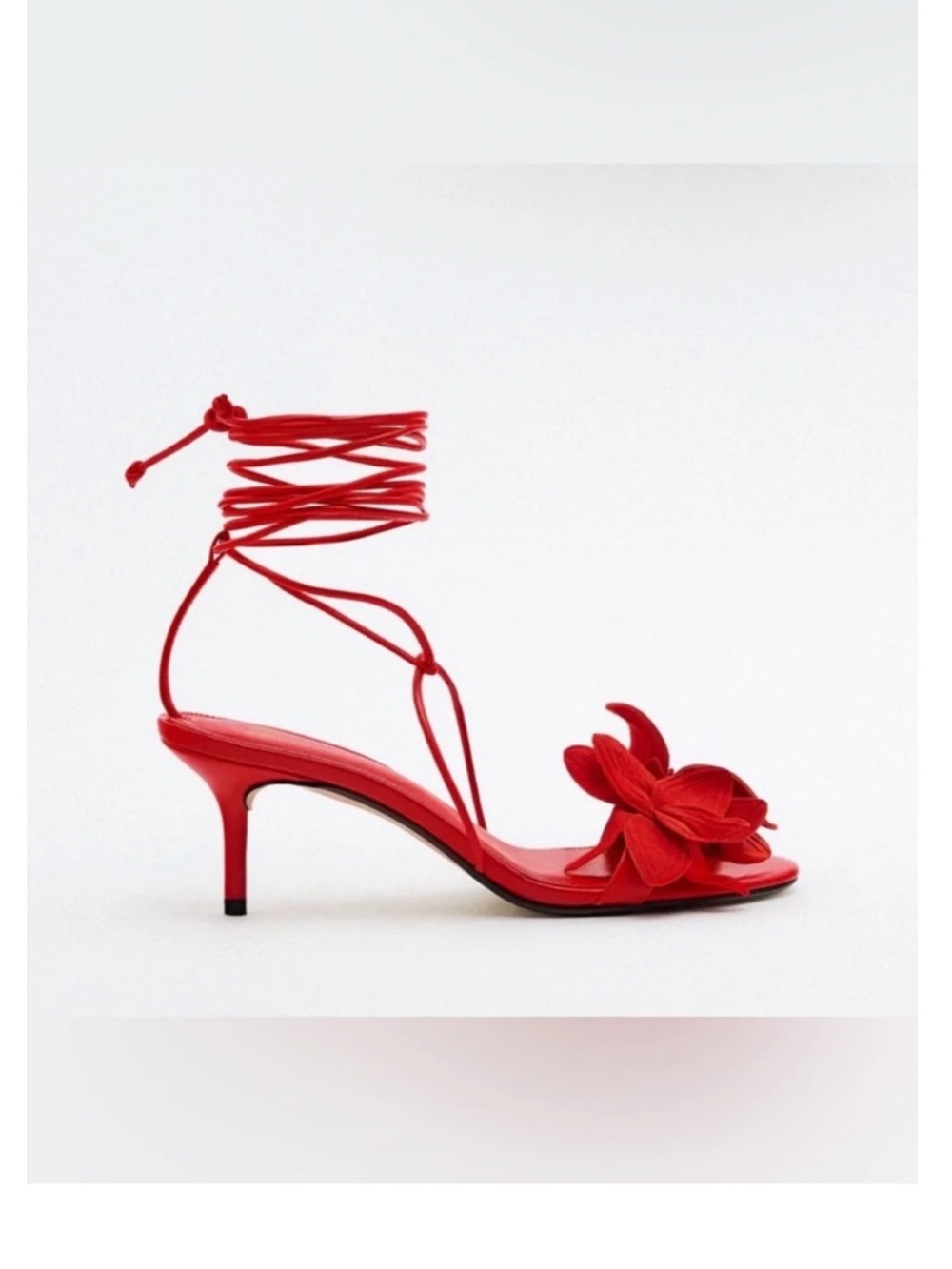 ZARA Red Floral Wrap Sandals - Picture 4 of 4